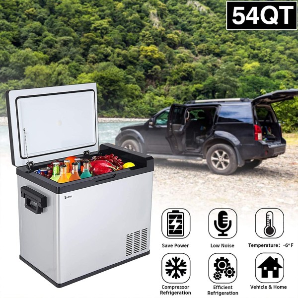 ZOKOP Portable Refrigerator and Freezer JK-B-50D DC12V / 24V AC100V-240V 50L / 54Quart / 1.7CU.FT Compressor Touch Screen Car Refrigerator Stainless Steel-Light Gray A