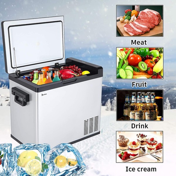 ZOKOP Portable Refrigerator and Freezer JK-B-50D DC12V / 24V AC100V-240V 50L / 54Quart / 1.7CU.FT Compressor Touch Screen Car Refrigerator Stainless Steel-Light Gray A