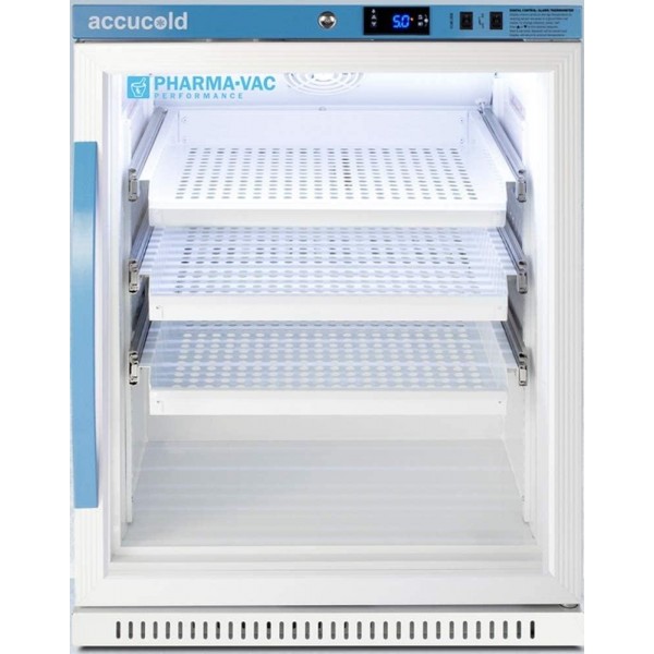 AccuCold ARG6PVDR 24 ADA Height Vaccine Refrigerator with 6 cu. ft. Capacity Full-Extension Ventilated Drawers Temperature Alarm and Factory-Installed Lock in White
