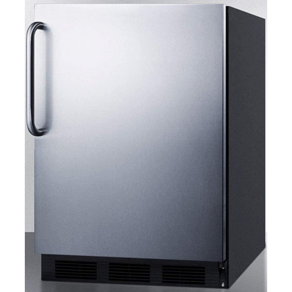 Summit Appliance CT663BKBISSTBADA ADA Compliant Built-in Undercounter Refrigerator-Freezer for Residential Use, Cycle Defrost with Stainless Steel Wrapped Door, Towel Bar Handle and Black Cabinet