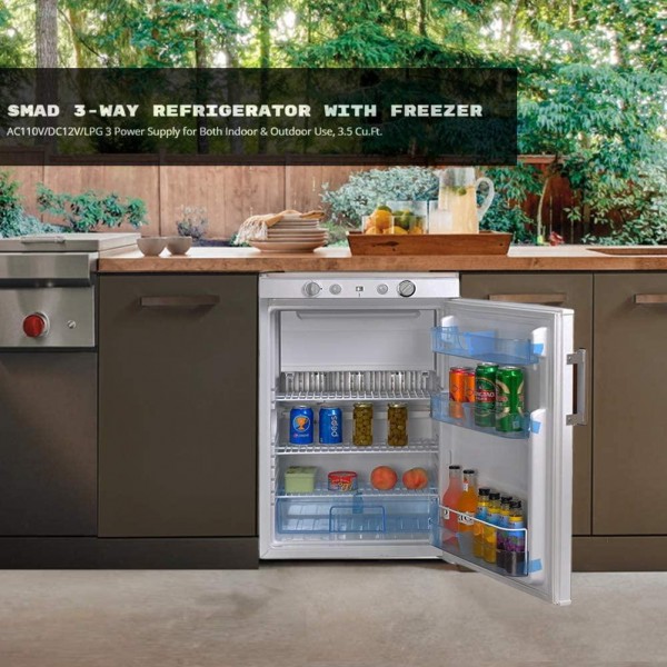 Smad 3.5 Cu.ft. Propane Refrigerator 3 Way Gas/110V/12V Refrigerator with Freezer for RV Camper with Electric/Gas Thermostat and Flame Indicator