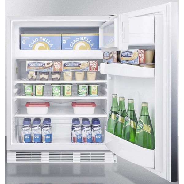 Summit Appliance CT66LWBISSHHADA ADA Compliant Built-in Undercounter Refrigerator-Freezer with Lock, Dual Evaporator Cooling, Stainless Steel Door, Horizontal Handle and White Cabinet