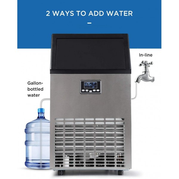 WATOOR Commercial Ice Maker Machine with Bottom-loading Water System, LCD Display Under Counter or ‎Freestanding 100lbs/24h