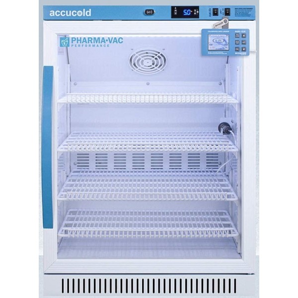 Summit Appliance ARG6PVDL2B Pharma-Vac Performance Series 6 Cu.Ft. Freestanding ADA Compliant Height Vaccine Refrigerator with Glass Door, Automatic Defrost, Factory-Installed Lock and White Cabinet