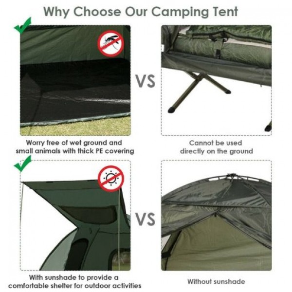 2-Person Portable Outdoor Camping Tent Cot with Air Mattress & Sleeping Bag