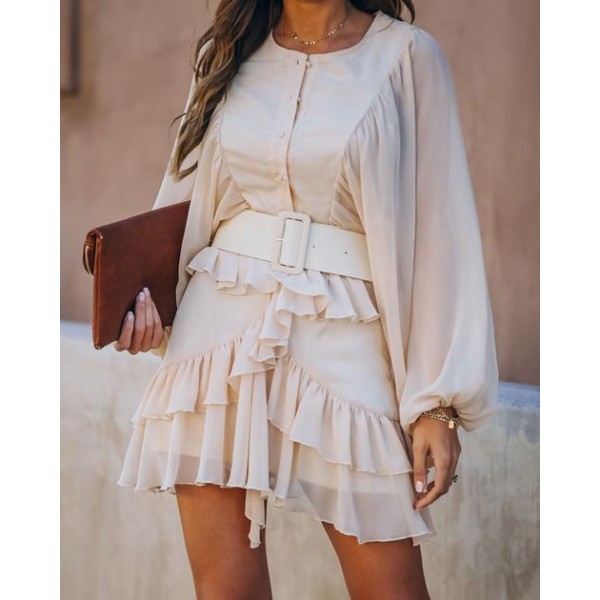 Almost Lover Belted Button Down Ruffle Dress