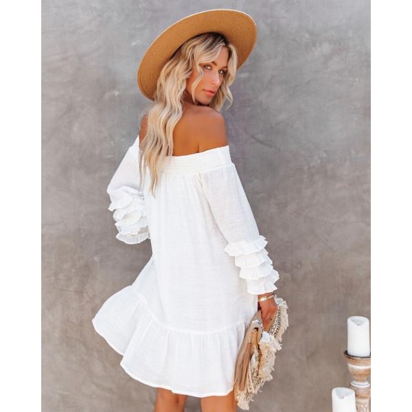 Waves Will Fade Pocketed Off The Shoulder Dress - Marshmallow