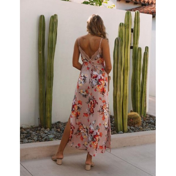 Aloe Vera Floral Slip Maxi Dress - Rose