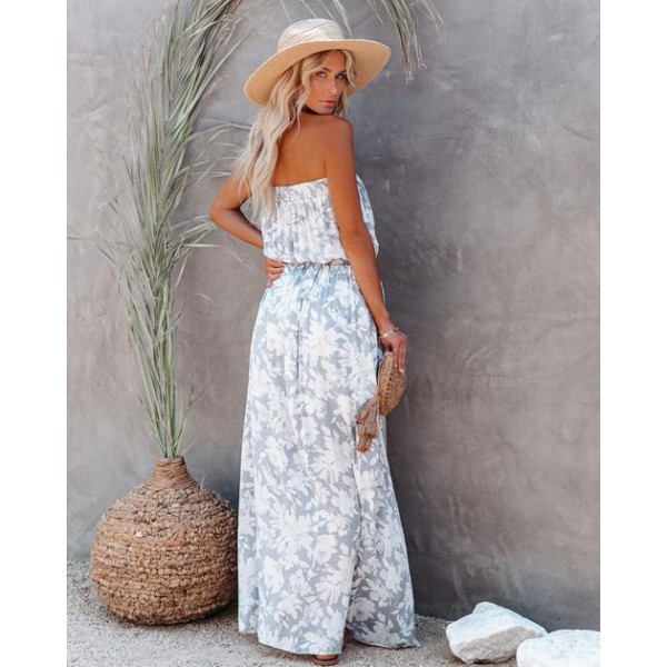 Icy Pocketed Floral Strapless Maxi Dress