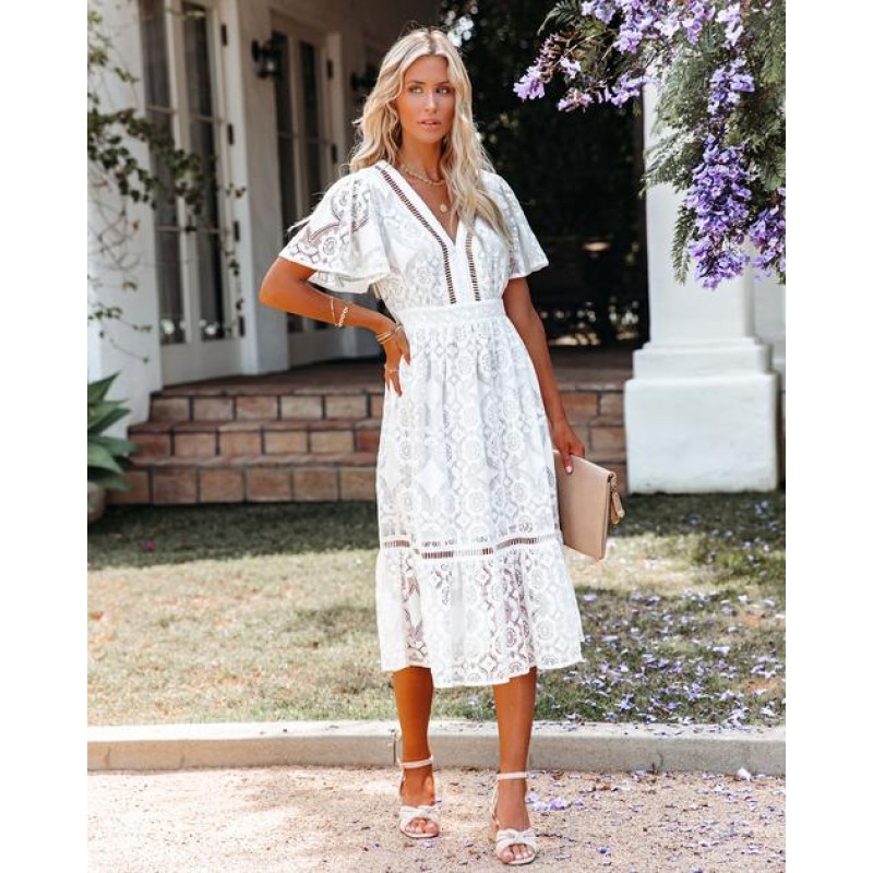 Away With The Breeze Lace Midi Dress