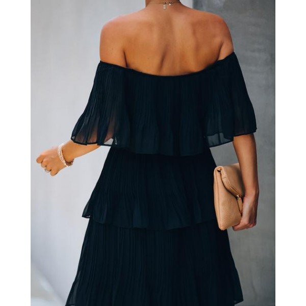 Bonifacio Tiered Pleated Midi Dress - Black