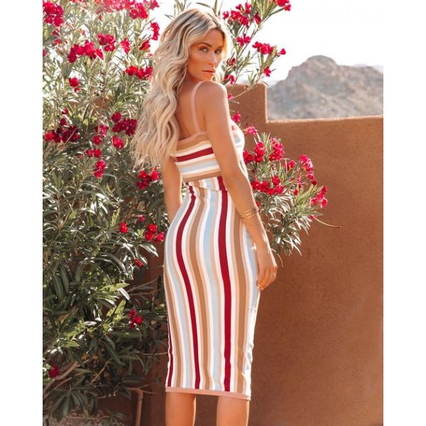 Kum Cotton Blend Striped Cutout Midi Dress