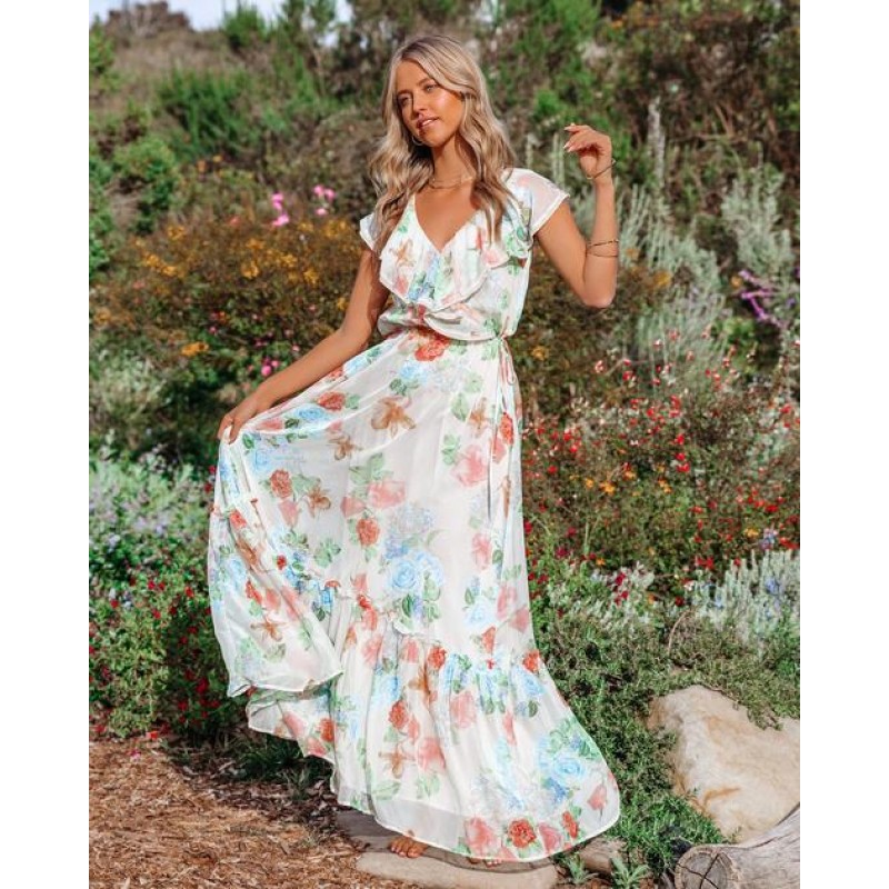 Willa Floral Lace Ruffle Maxi Dress