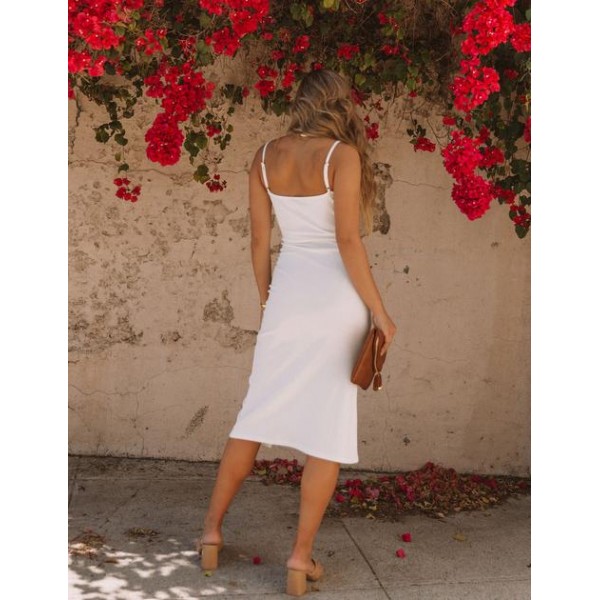 Scarlett Ribbed Knit Midi Dress - White