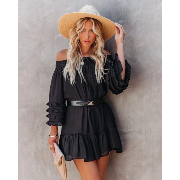 Waves Will Fade Pocketed Off The Shoulder Dress - Onyx