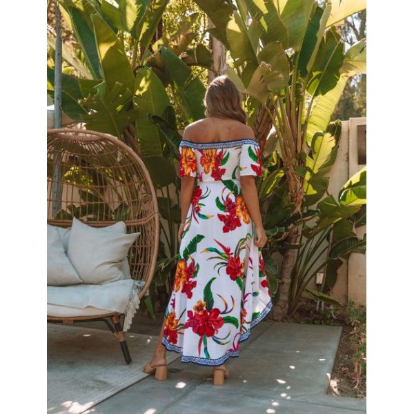 Aruba Off The Shoulder High Low Maxi Dress - Ivory